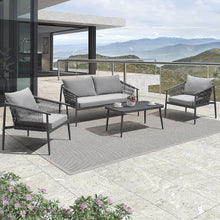 Load image into Gallery viewer, PURPLE LEAF Patio Conversation Set 4 Pieces Aluminum Frame Rope Modern Sofa
