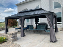 Load image into Gallery viewer, PURPLE LEAF Patio Gazebo for Backyard Grey Hardtop Galvanized Steel Roof Awning with Upgrade Curtain
