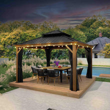 Load image into Gallery viewer, PURPLE LEAF Hardtop Gazebo for Patio Wood Grain Galvanized Steel Frame Awning with Lights
