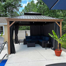 Load image into Gallery viewer, 【Outdoor Idea】PURPLE LEAF Backyard Gazebo with Wood Grain Aluminum Frame Dining Sets-Bundle sales
