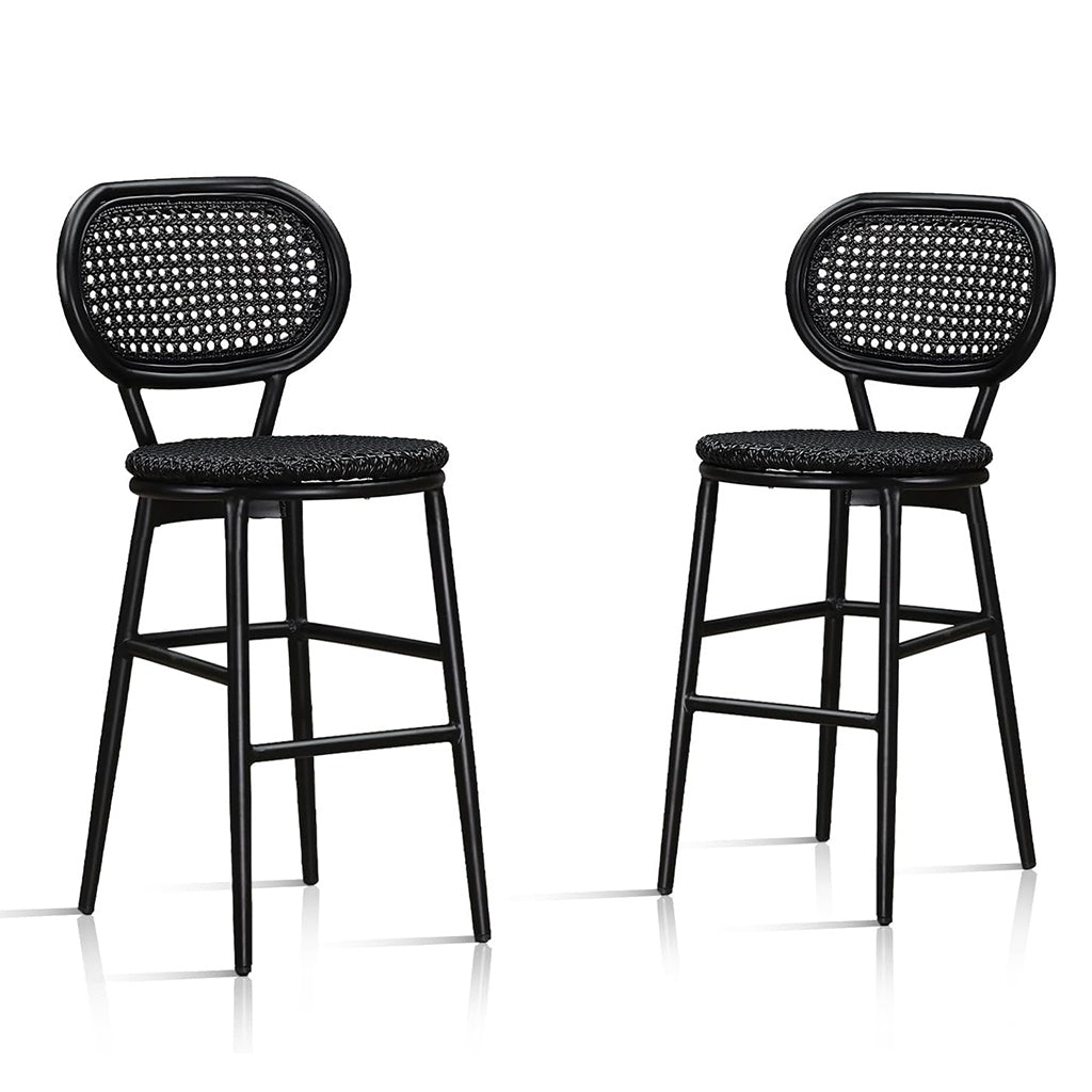 PURPLE LEAF Modern Bar Stool Set of 2, Woven Counter Stools with Back, Bistro Bar Stools