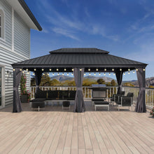 Charger l&#39;image dans la galerie, PURPLE LEAF Patio Gazebo for Backyard Grey Hardtop Galvanized Steel Roof Awning with String Lights
