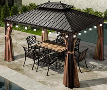 Load image into Gallery viewer, PURPLE LEAF Outdoor Hardtop Gazebo for Garden Bronze Double Roof Aluminum Frame Pavilion with String Lights
