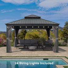 Load image into Gallery viewer, PURPLE LEAF Patio Gazebo for Backyard Grey Hardtop Galvanized Steel Roof Awning with String Lights
