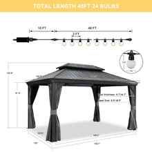 Charger l&#39;image dans la galerie, PURPLE LEAF Patio Gazebo for Backyard Grey Hardtop Galvanized Steel Roof Awning with String Lights
