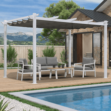 Load image into Gallery viewer, OPEN BOX I PURPLE LEAF Outdoor Retractable Pergola with Sun Shade Canopy Cover White Patio Metal Shelter for Garden Pavilion Grill Gazebo Grape Trellis Pergola
