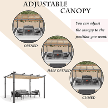 Load image into Gallery viewer, OPEN BOX I PURPLE LEAF Outdoor Retractable Pergola with Sun Shade Canopy Patio Metal Shelter for Garden Porch Beach Pavilion Wood Grain Frame Gazebo Yard Pergola
