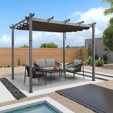 Afbeelding in Gallery-weergave laden, OPEN BOX I PURPLE LEAF Outdoor Retractable Pergola with Sun Shade Canopy Patio Metal Shelter for Garden Porch Beach Pavilion Wood Grain Frame Gazebo Yard Pergola
