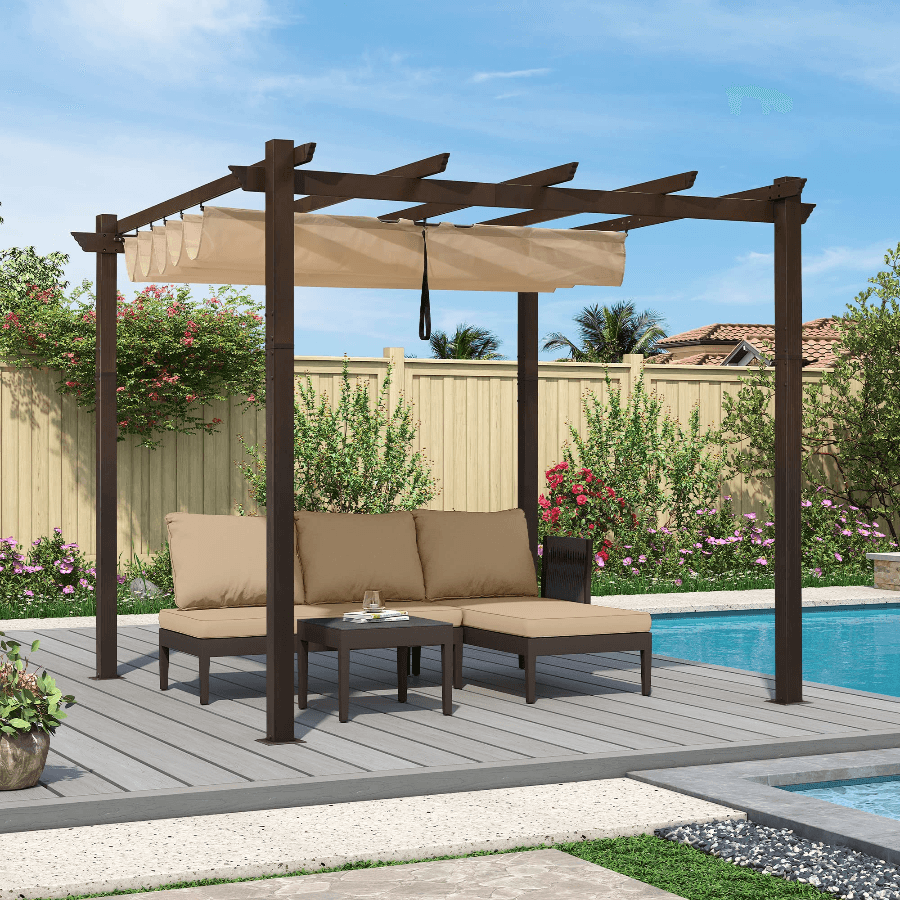 OPEN BOX I PURPLE LEAF Pergola Outdoor Retractable Metal Pergola with Canopy Patio Pergola with Shade Cover for Garden Pool Yard Beach Deck