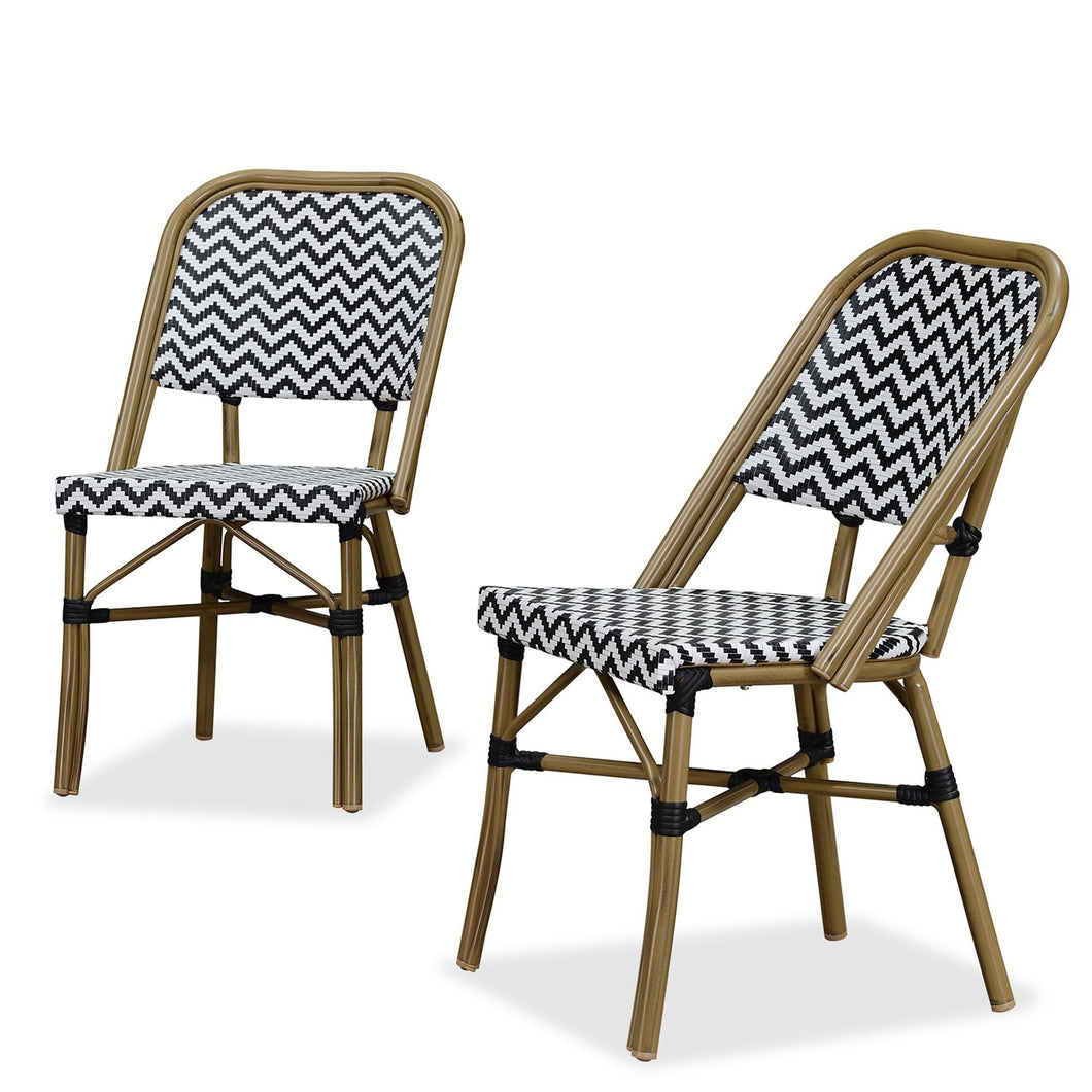PURPLE LEAF 2 pieces of French Bistro Chair Set Bamboo Print Finish Aluminum Frame with Rattan Outdoor Dining Chair