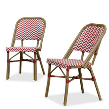 Load image into Gallery viewer, PURPLE LEAF 2 pieces of French Bistro Chair Set Bamboo Print Finish Aluminum Frame with Rattan Outdoor Dining Chair
