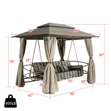 Load image into Gallery viewer, PURPLE LEAF 3 Person Patio Porch Swing with Netting Curtains, Daybed is Adjustable, Beige
