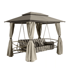 Charger l&#39;image dans la galerie, PURPLE LEAF 3 Person Patio Porch Swing with Netting Curtains, Daybed is Adjustable, Beige
