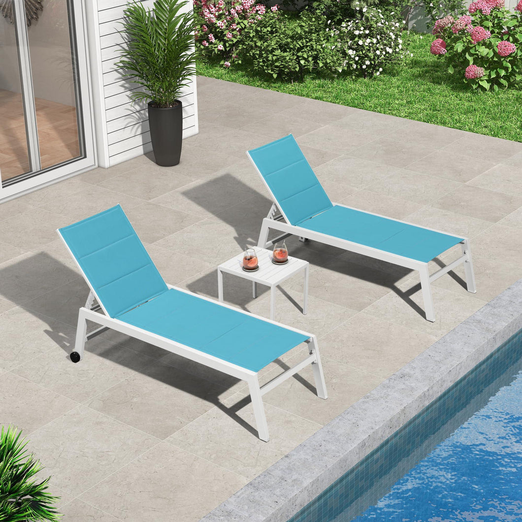 PURPLE LEAF Aluminum Outdoor Chaise Lounge Set Adjustable Sunbathing Recliner with Side Table for Poolside Beach