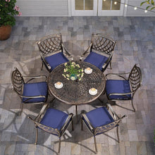 Load image into Gallery viewer, PURPLE LEAF Cast Aluminum Patio Dining Armchairs and Round Table | Rhombus and Square Lattice Designs
