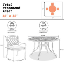 Load image into Gallery viewer, PURPLE LEAF Cast Aluminum Patio Dining Armchairs and Round Table | Rhombus and Square Lattice Designs
