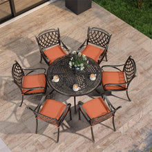 Charger l&#39;image dans la galerie, PURPLE LEAF Cast Aluminum Patio Dining Armchairs and Round Table | Rhombus and Square Lattice Designs
