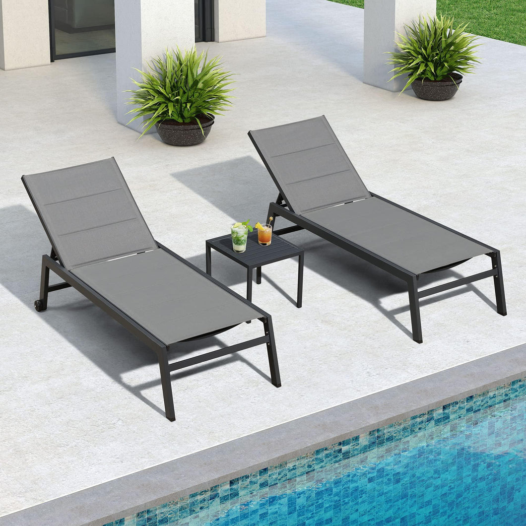 PURPLE LEAF Extra Large 2 Pieces Outdoor Aluminum Chaise Lounge Chair with Wheels