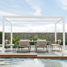 Load image into Gallery viewer, PURPLE LEAF Louvered Pergola Modern White Pergola with Adjustable Roof for Deck Backyard Garden
