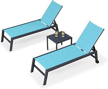 Load image into Gallery viewer, PURPLE LEAF Outdoor Aluminum Chaise Lounge Set of 3 with Wheels and Side Table for Outdoor Backyard Poolside
